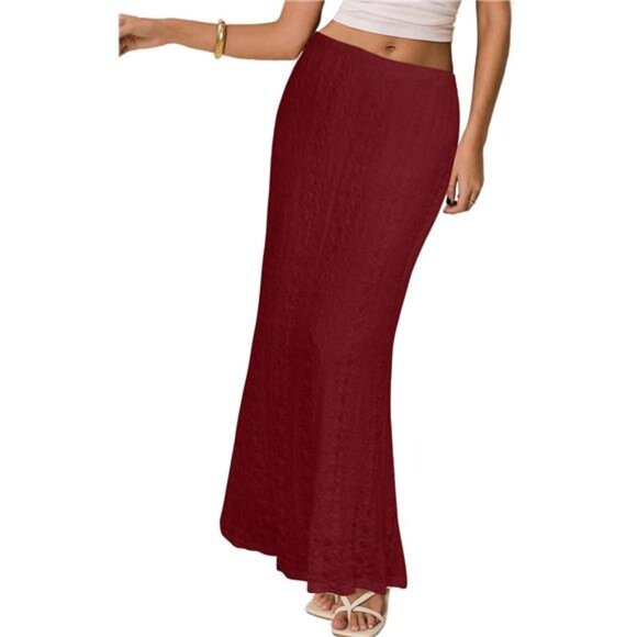 Women Crochet Skirt Summer Elastic Waist Wine Red - Picture 1 of 6